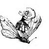 Fantastical illustration of a woman on a butterly 