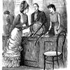 In this illustration for Punch magazine (1880), George du Maurier shows a customer passing a chair to an overworked shop assistant.